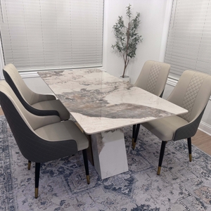 Table De Salle à Manger Rectangulaire 200 Cm - Plateau En Pierre Frittée Noir - Pied En Acier Carbone - Pour 8 Personnes - Style Moderne Industriel
