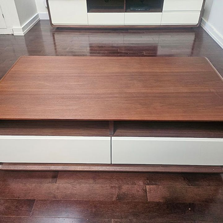 POVISON 51" Square Coffee Table With 4 Drawers - Modern Walnut & White Storage Table, Fully Assembled