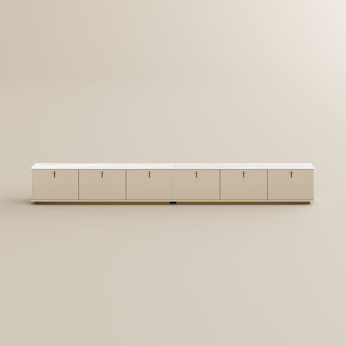 142" Luxury TV Stand with Glossy Sintered Stone Tabletop