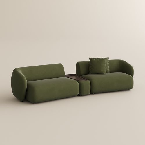 127.56" Curved Deep Sofa with Modular Side Table