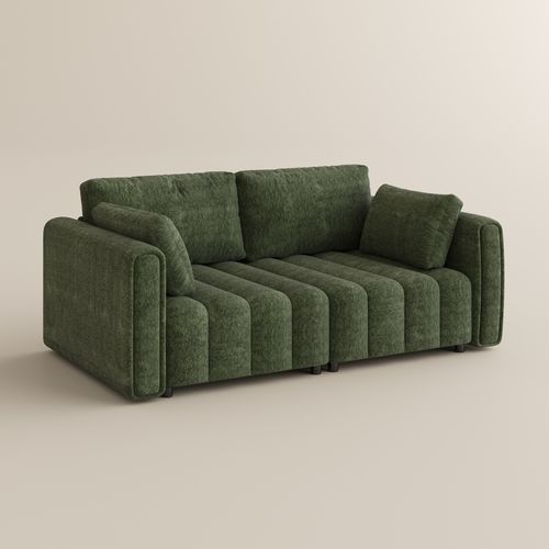 Retro Hand-Tufted Green Chenille Sofa