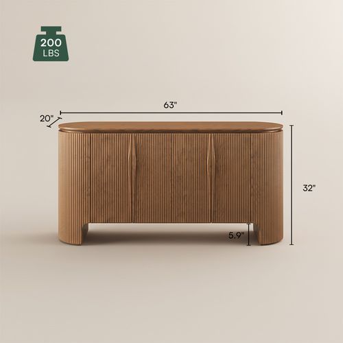 Credenza Retro 160cm in noce massiccio | frontale scanalato e design curvo | certificata FSC