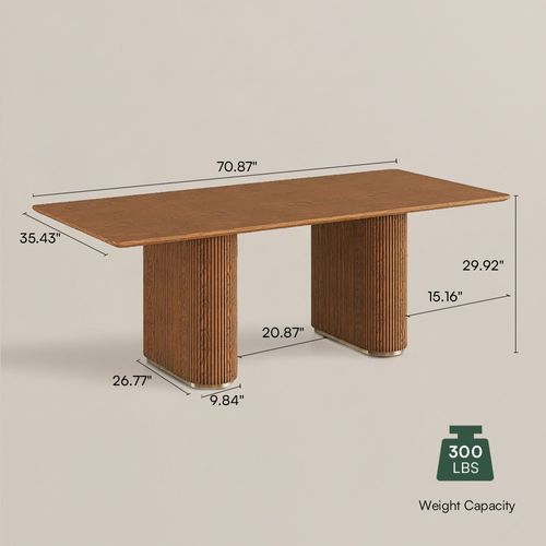 Tavolo da pranzo in legno massiccio 180cm noce | design retrò per 6 persone | base a colonna a doppio anello e adatto all'isola della cucina