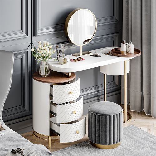 Modern Makeup Vanity Table With LED Lighted Mirror