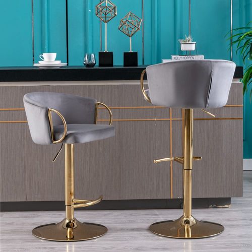 Modern Adjustable Swivel Velvet Bar Stools Set of 2