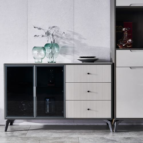 129'' Modern Luxury Credenza Gray Sideboard Buffet Cabinet with Sintered Stone Table Top