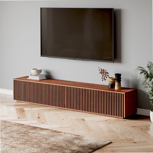 Meuble TV 6 portes effet bois foncé 240 cm