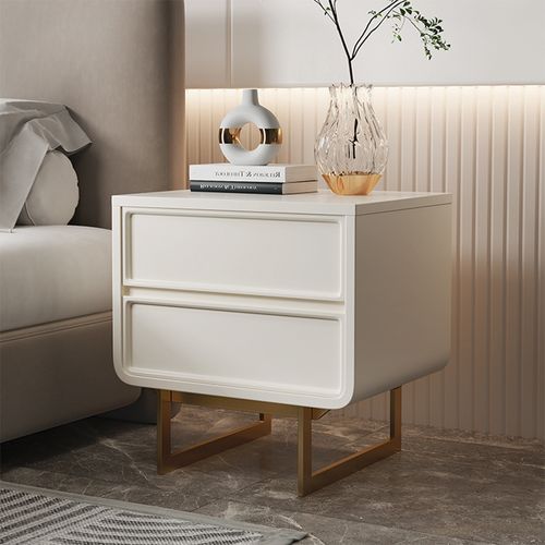 52cm Beige Nightstand with 2 Drawers