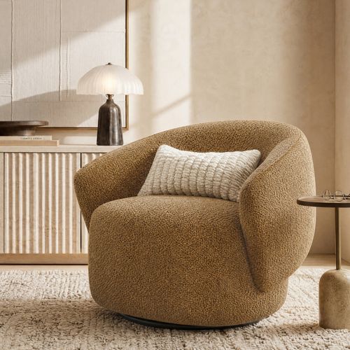 Modern Brown Boucle Swivel Chair