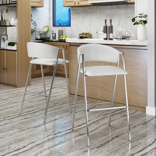 Modern Upholstered Low Back Bar Stools Set of 2