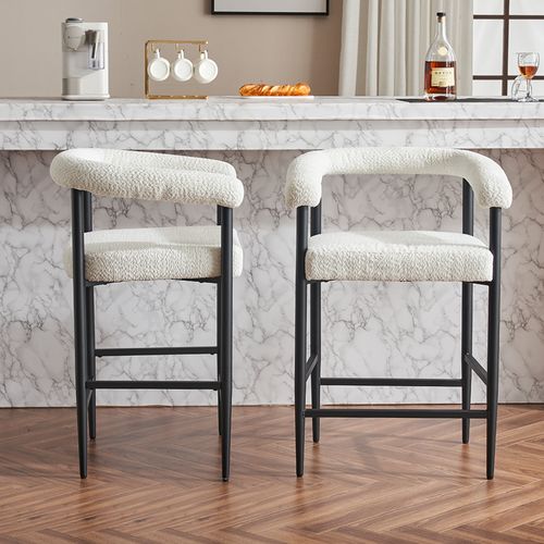 25.6'' Modern Upholstered Boucle Fabric Counter Height Bar Stools Set of 2