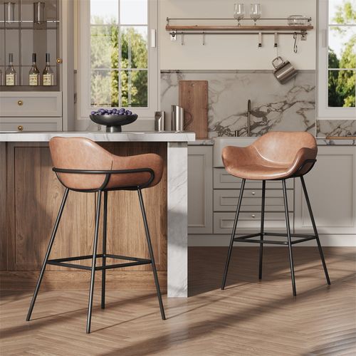 26'' Modern Faux Leather Counter Height Bar Stool - Scratch-Resistant & Easy Clean