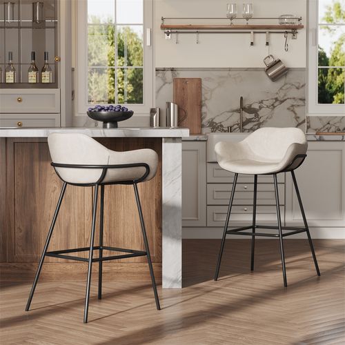26'' Modern Faux Leather Counter Height Bar Stool - Scratch-Resistant & Easy Clean