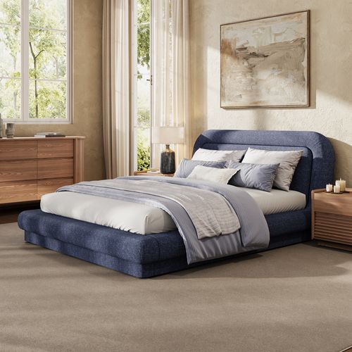Blue Chenille Upholstered Bed – Queen Size