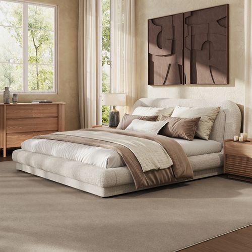 Beige Chenille Upholstered Bed – King Size