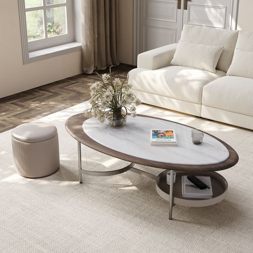 51'Oval Elegant Microcrystalline Stone Coffee Table