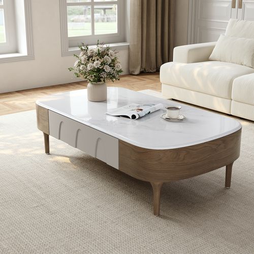51‘’ Minimalist Microcrystalline Stone Coffee Table with Draws