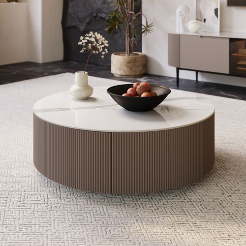 35'' Modern Round Drum Coffee Table with Storage