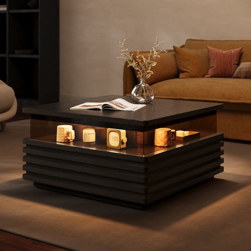 31" Square Horizontal Slatted Coffee Table with LED Lights