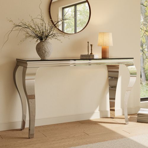 57’’ Luxury Rectangular Console Table with Glass Tabletop