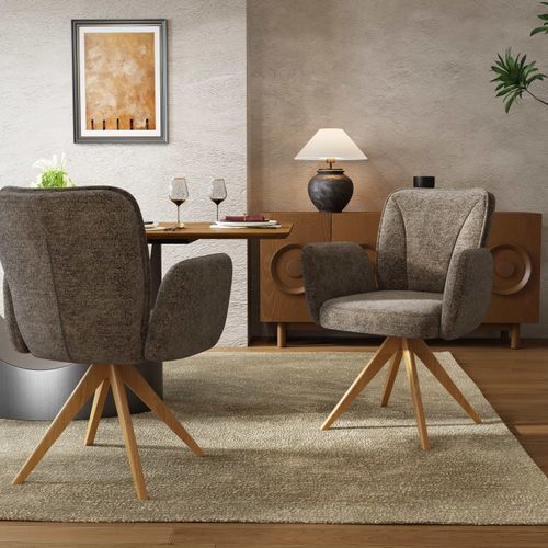 Mid-Century Modern Upholstered Swivel Wood Dining Chairs Set of 2