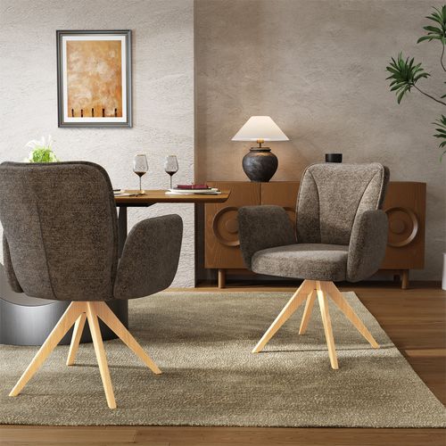 Mid-Century Modern Upholstered Swivel Wood Dining Chairs Set of 2