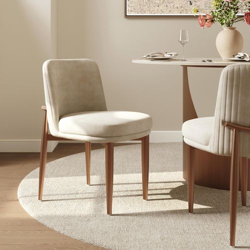 Mid-Century Modern Linen Upholstered Dining Chairs Set of 2