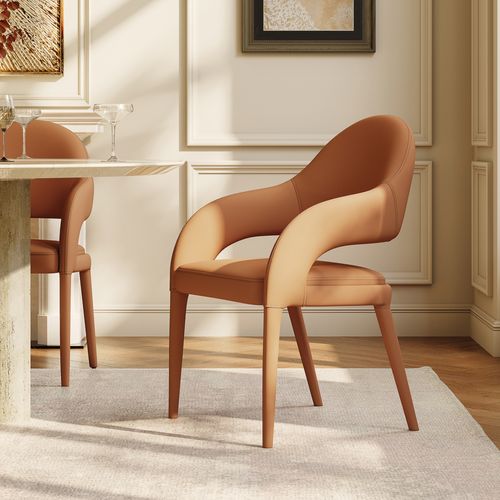 Modern Leather Dining Chairs with Arms Set of 2