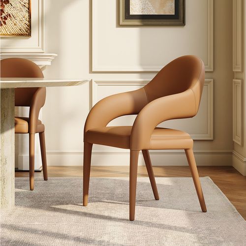 Modern Leather Dining Chairs with Arms Set of 2