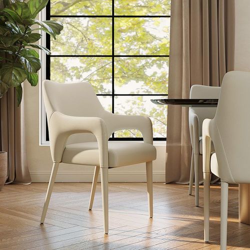 Modern Leather Dining Chairs with Arms Set of 2