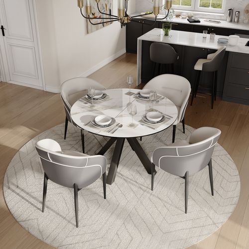 5-Piece Extendable Round to Oval Dining Room Set for 4-6
