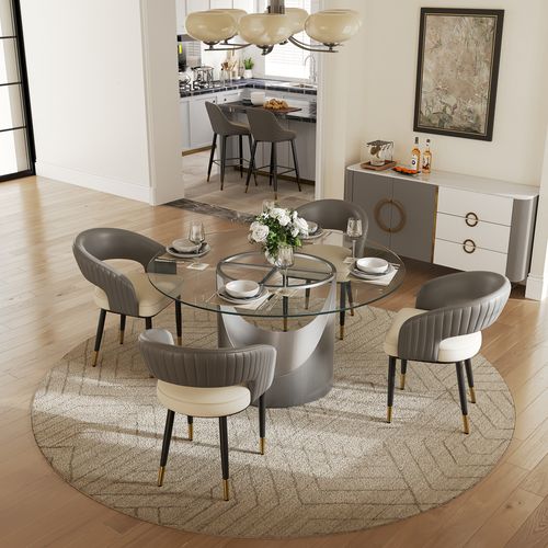 5-Piece Modern Round Glass Dining Set for 4