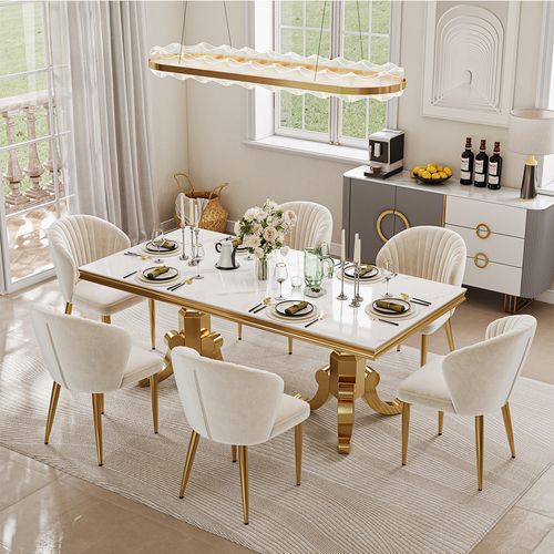 7-Piece Modern Sintered Stone Dining Room Set for 6