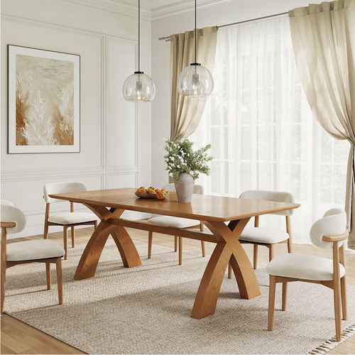 71" Mid-Century Trestle Wooden Dining Table Set