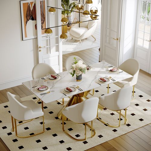 Modern White Sintered Stone Dining Table for 6