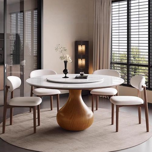 47″ Mid-Century Modern Round Dining Table for 6 with Lazy Susan