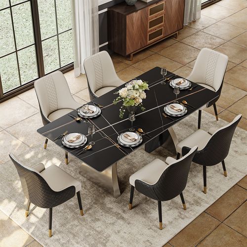 71" Modern 6-Seater Rectangular Dining Table Set