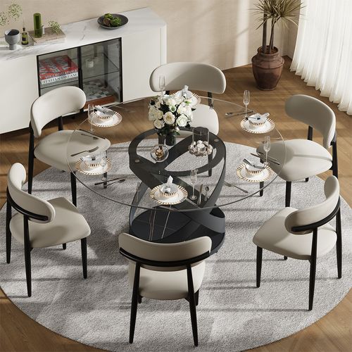 59" Modern Round Glass Dining Table for 6