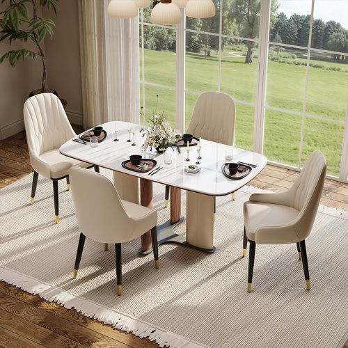 63" Rectangular White Dining Table Set with 4 Chairs