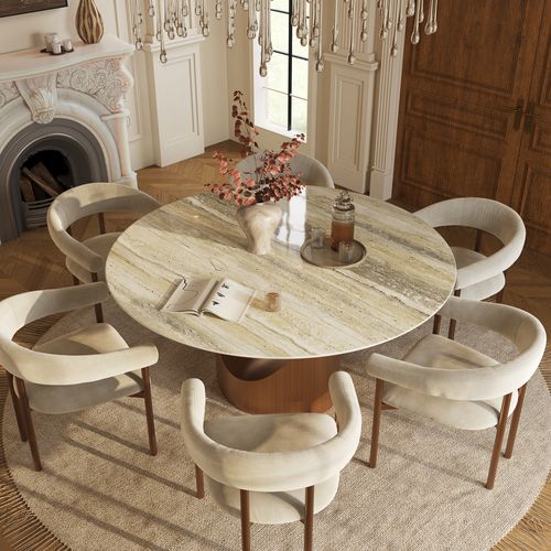 7-Piece Modern Luxury Marble Dining Table Set for 6