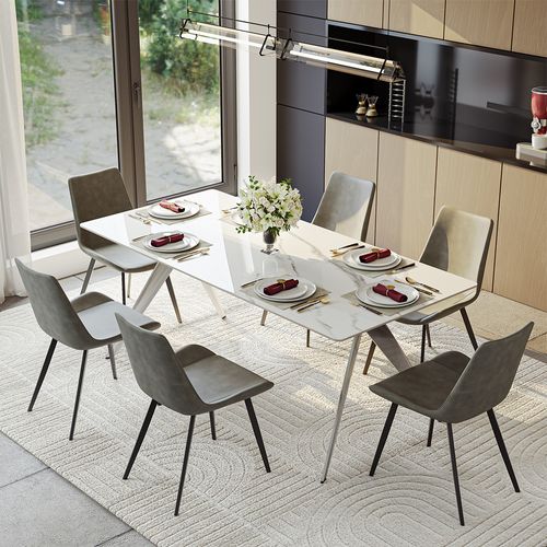 7-Piece Modern Industrial Dining Table Set for 6