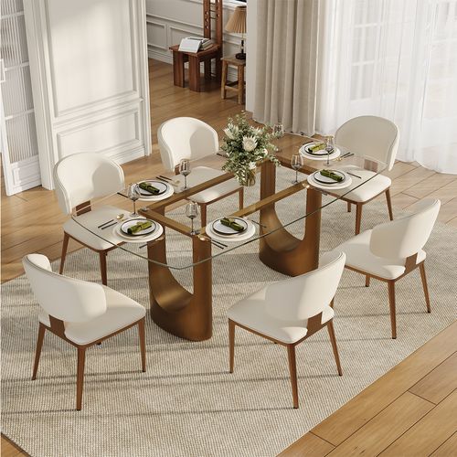 7-Piece Modern Glass Dining Table Set for 6