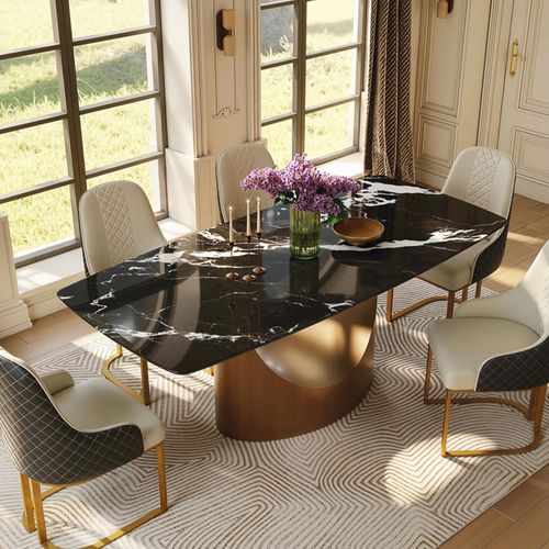 71" Modern Black Luxury Marble Dining Table for 6
