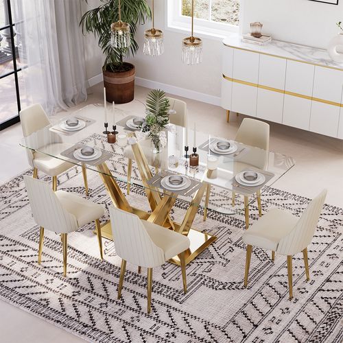 71" Rectangular Glass Dining Table for 6