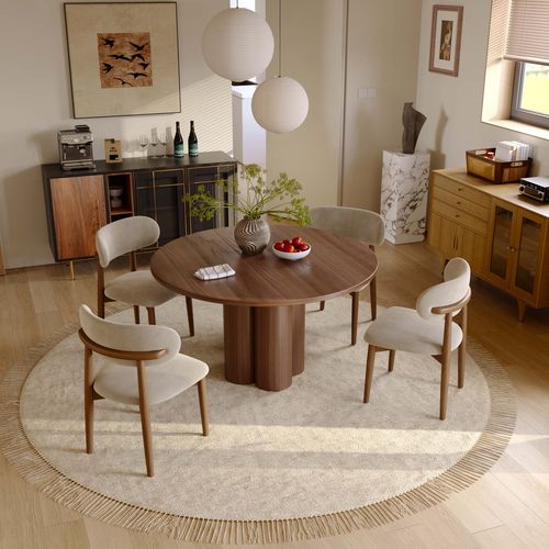 47" Mid-Century Modern Round Wood Dining Table for 4
