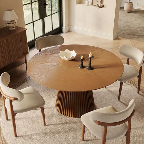 47" Mid-Century Modern Round Walnut Wood Dining Table