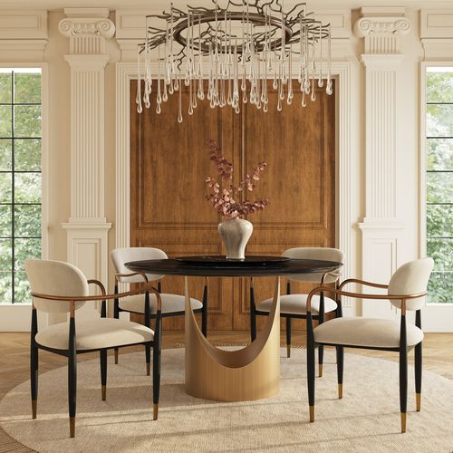 47" Round Marble Dining Table for 4 with Lazy Susan