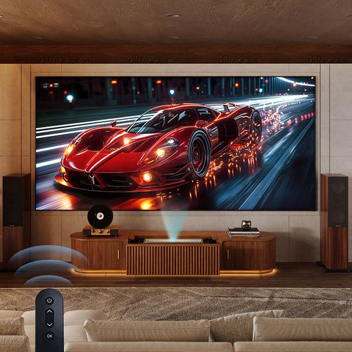 86" Walnut Smart UST Projector Cabinet PT8138 – Stylish Stand with Drawer Storage & Built-in Power Hub