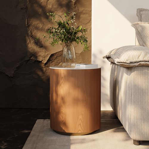 2PCS 16.14'' Round Walnut Side Table