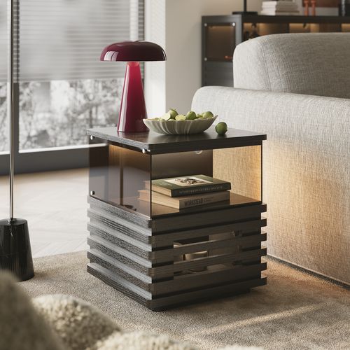 18" Black Slatted Side Table with LED Lights